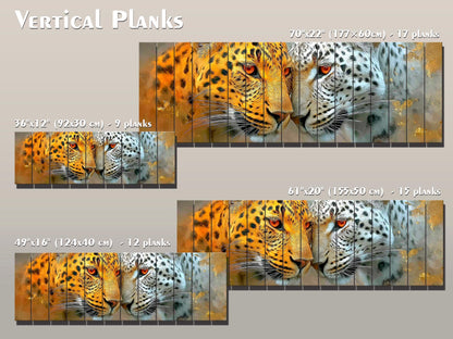 Leopard Couple Print on Natural Wood, Majestic Wildlife Romantic Wall Art