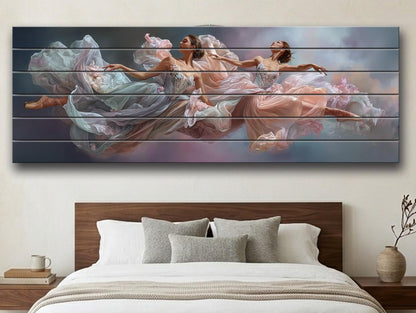 Abstract Ballerinas Print on Wood, Rustic Dreamy Ballet Wall Art