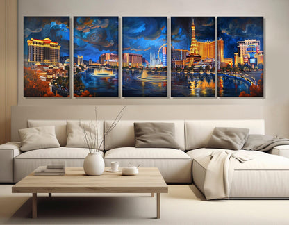 Las Vegas Canvas Print – Gallery Wrapped Cotton Canvas With Night Las Vegas Panorama Art
