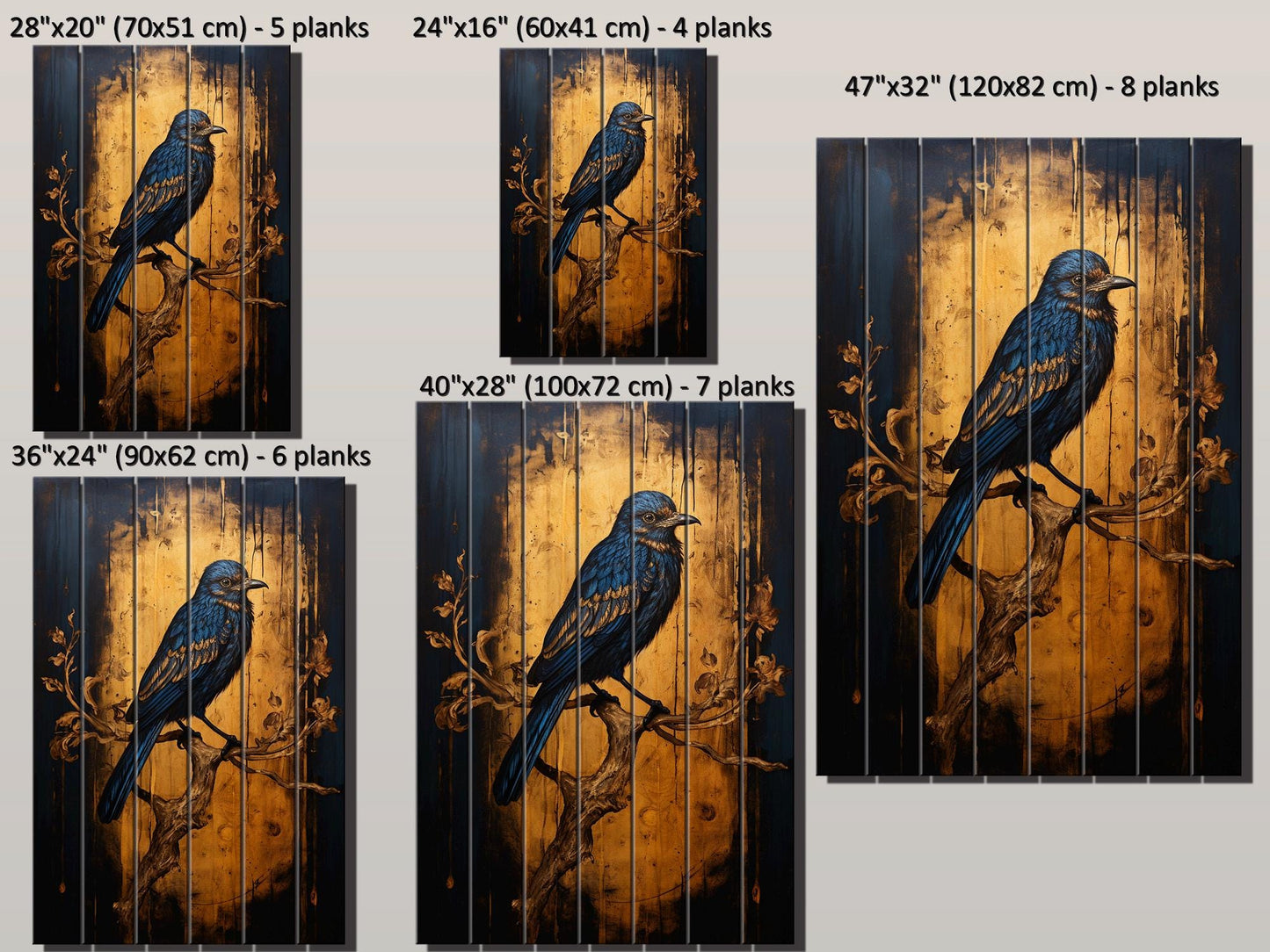 Vintage Blue Songbird Art – Rustic Wall Art on Natural Wood Plank with Fade Resistant Print