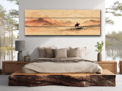 Cowboy Wall Art – Lone Cowboy Print on Wood | Rustic Western Wood Decor