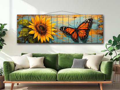 Wood Wall Art – Rustic Butterfly Wood Print & Sunflower Floral Decor Panel