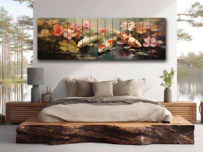 Koi Fish Wood Art | Wood Plank Art Featuring Soothing Koi Fish Painting