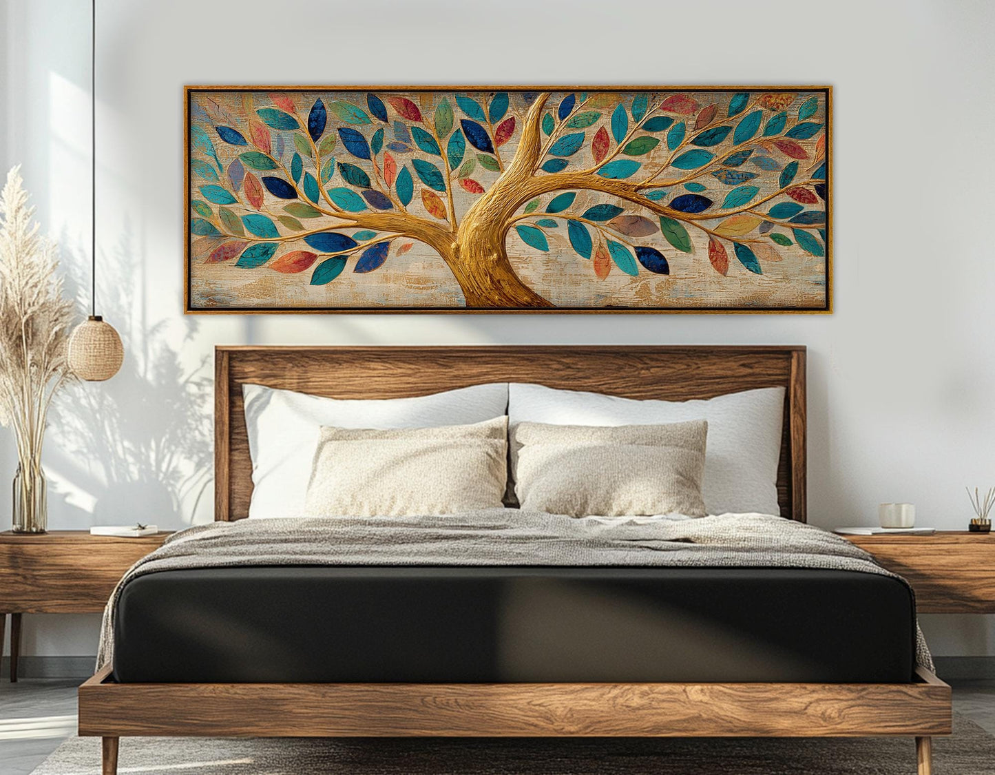 Tree of Life Canvas Print – Rustic Wall Art with Swirling Golden Branches, Ready to Hang