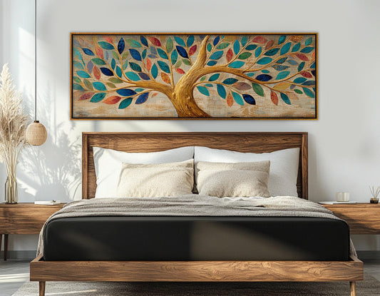 Tree of Life Canvas Print – Rustic Wall Art with Swirling Golden Branches, Ready to Hang