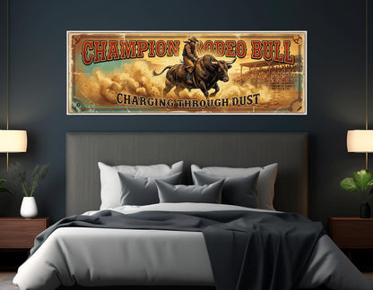 Majestic Rodeo Bull Canvas Print, American Flag, Large Western Wall Art, Framed and Ready to Hang