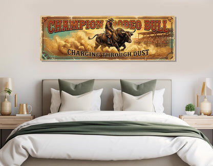 Majestic Rodeo Bull Canvas Print, American Flag, Large Western Wall Art, Framed and Ready to Hang