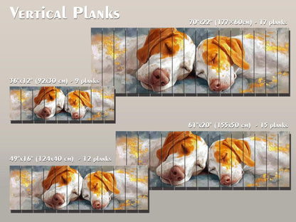 Sleeping Hounds Print on Natural Wood, Romantic Bedroom Decor, Rustic Pet Wall Art