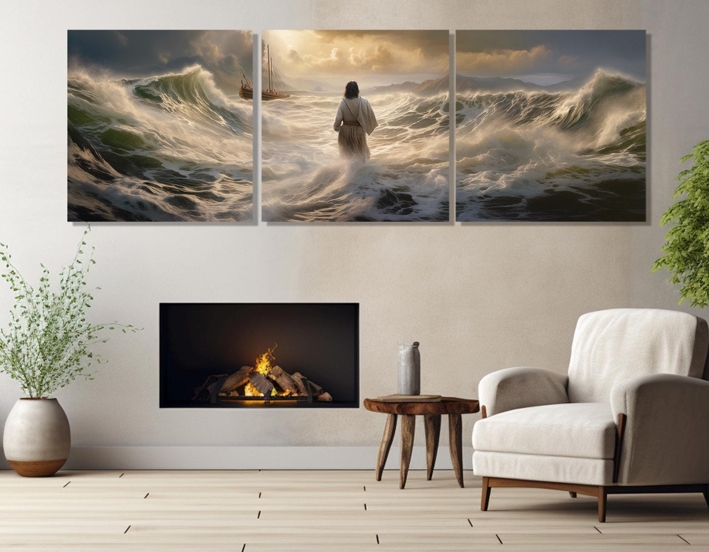 Jesus Walking On Water Religious Wall Art - Gallery Wrapped Canvas Print, Ready To Hang