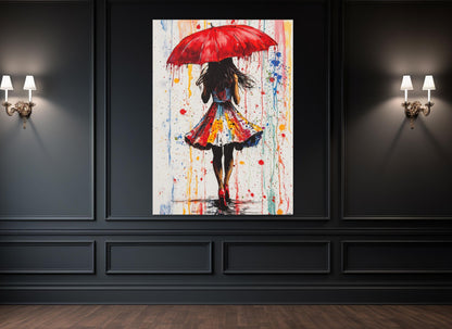 Red Umbrella Canvas - Abstract Street Art Graffiti Wall Decor, Ready to Hang