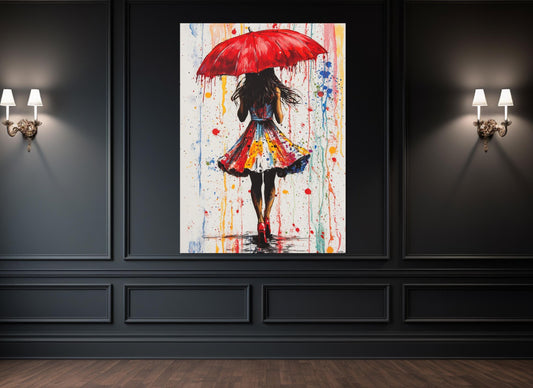 Red Umbrella Canvas - Abstract Street Art Graffiti Wall Decor, Ready to Hang
