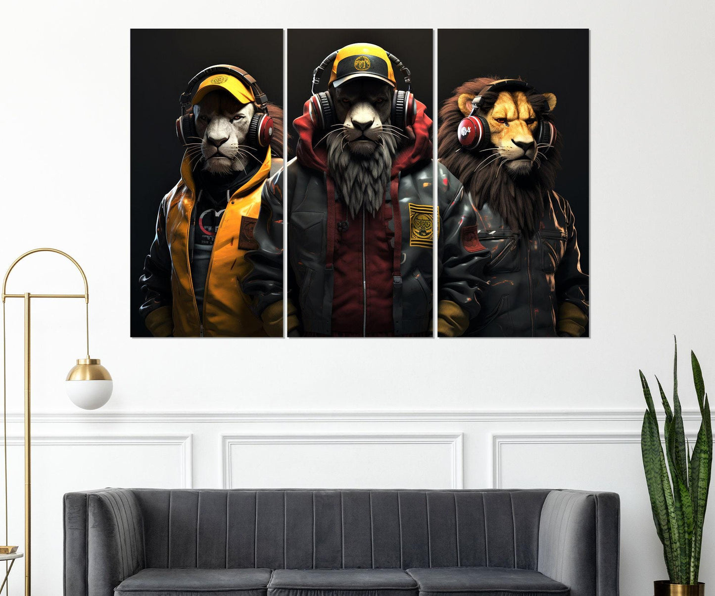 Lions Canvas Print - Rock Club Wall Decor | Leather Jacket Art, Ready To Hang