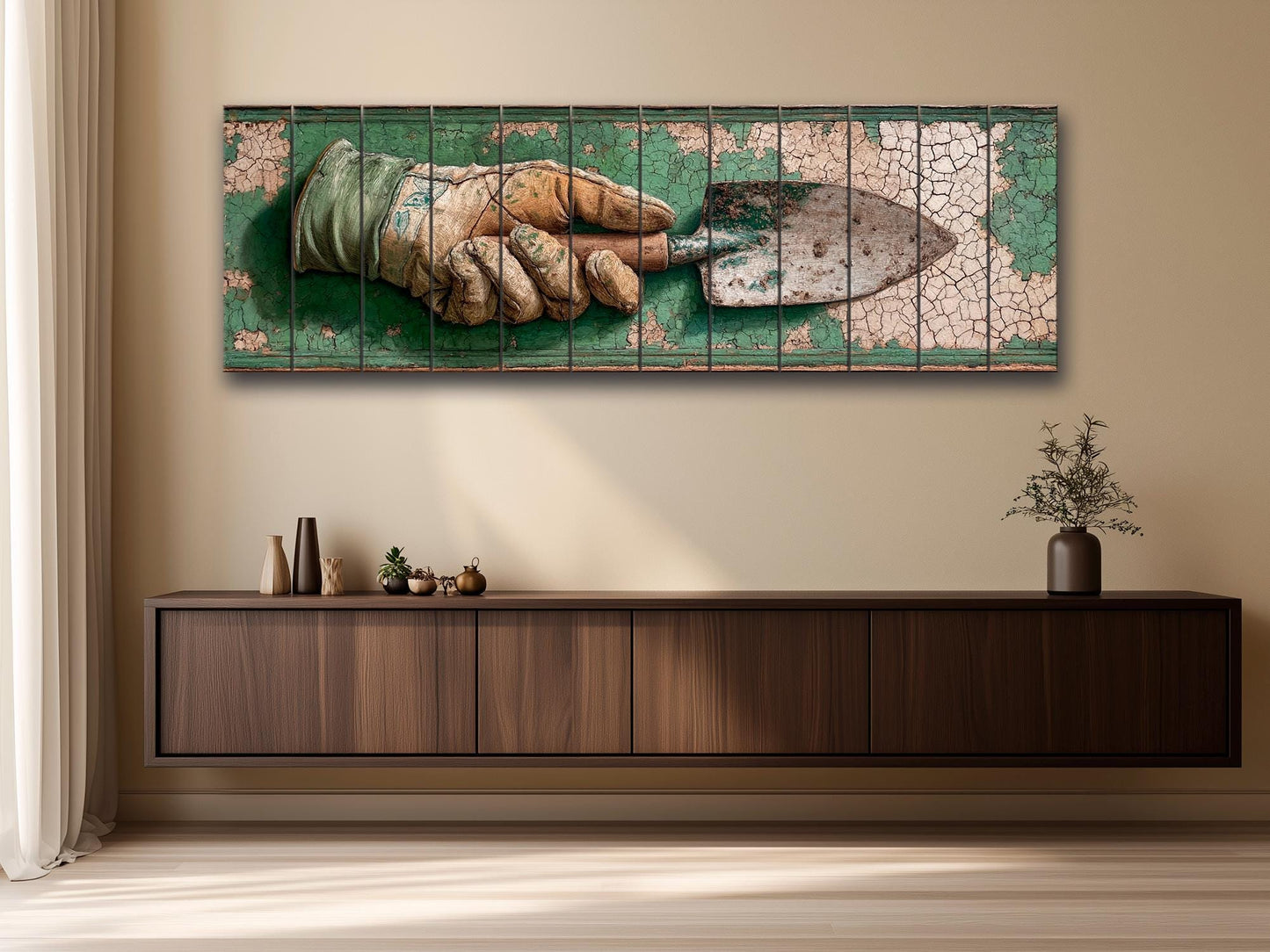 Rustic Garden Wall Art – Farmhouse Wall Decor With Garden Gloves & Trowel Print