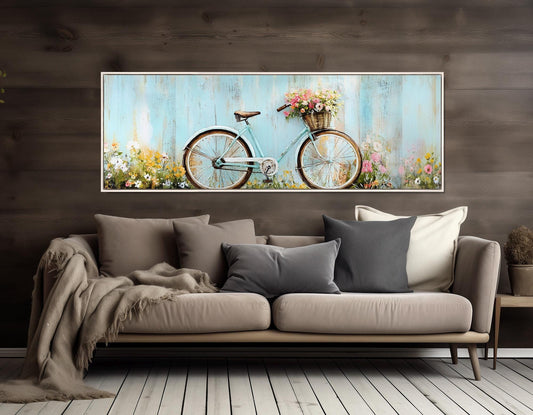 Vintage Bicycle Canvas – Floral Wall Decor With Flower Basket Art, Ready to Hang