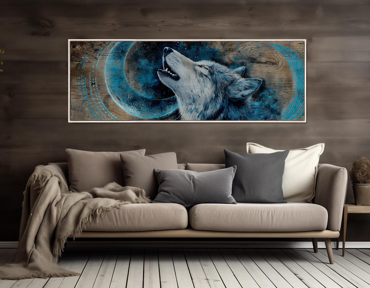 Wolf Canvas Print - Rustic Wolf Art Howling Under Crescent Moon | Ready to Hang