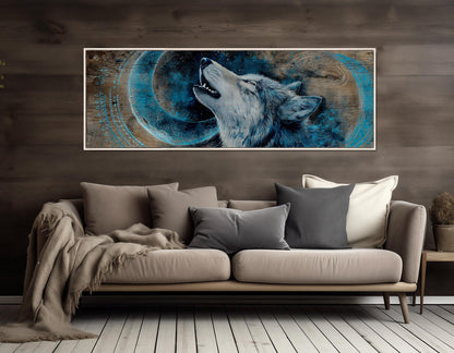 Wolf Canvas Print - Rustic Wolf Art Howling Under Crescent Moon | Ready to Hang