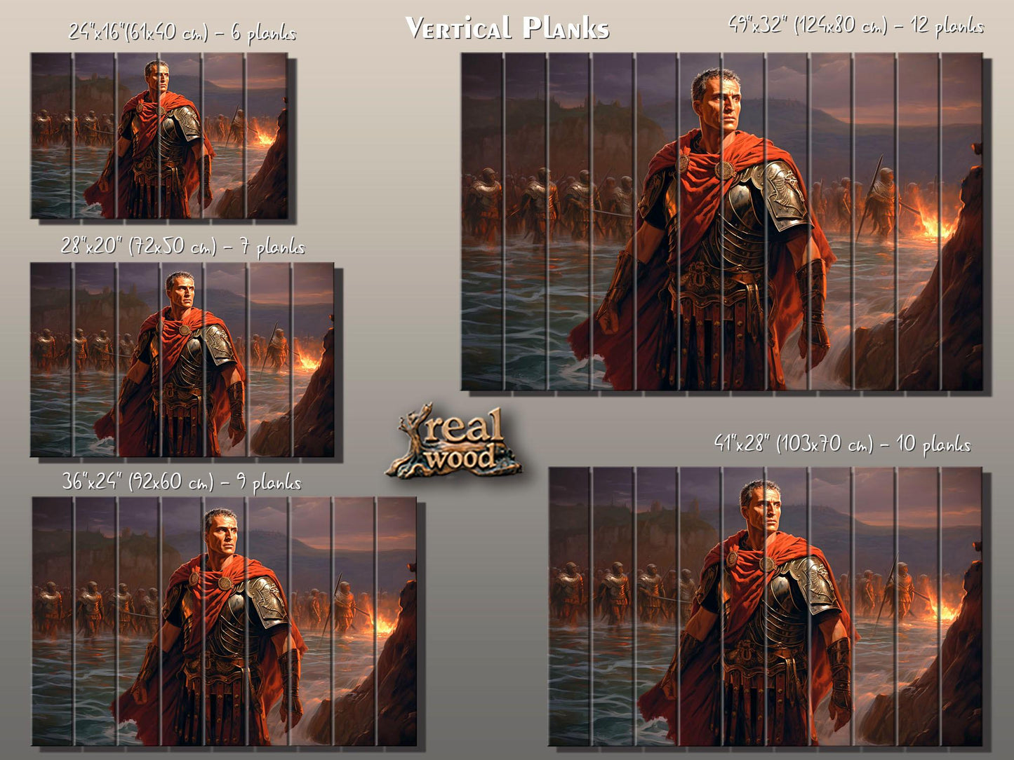 Julius Caesar Wood Print – Roman Wall Art | Crossing Rubicon Painting on Wood