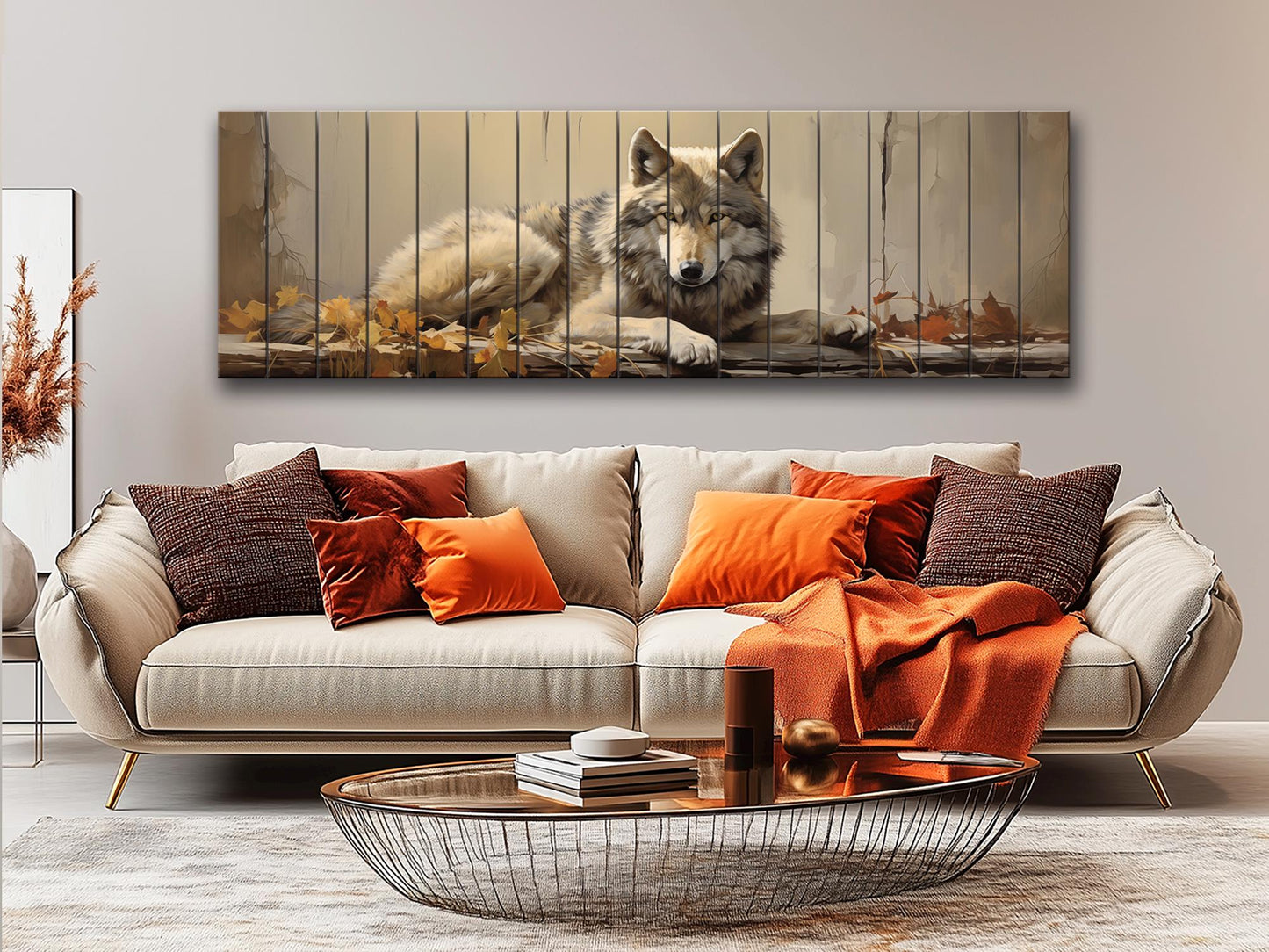 Wolf Wood Wall Art – Rustic Wildlife Decor | Autumn Forest Print on Natural Wood