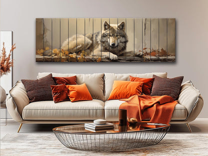 Wolf Wood Wall Art – Rustic Wildlife Decor | Autumn Forest Print on Natural Wood