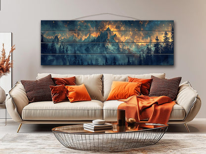 Majestic Mountains Printed On Natural Wood - Luxury Wall Art