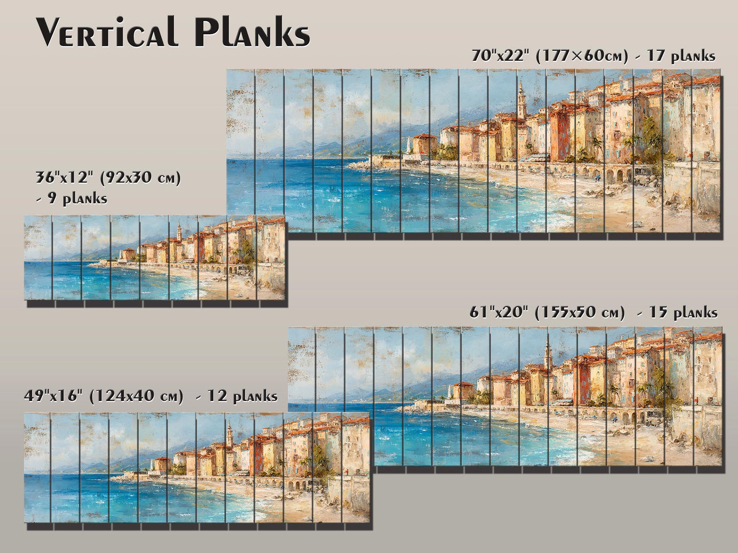 French Riviera Wall Art – Beige Pastel Oil Painting on Wood Planks