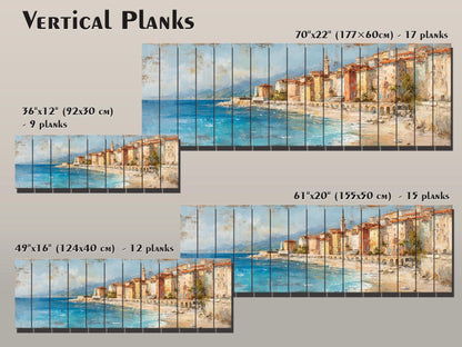 French Riviera Wall Art – Beige Pastel Oil Painting on Wood Planks