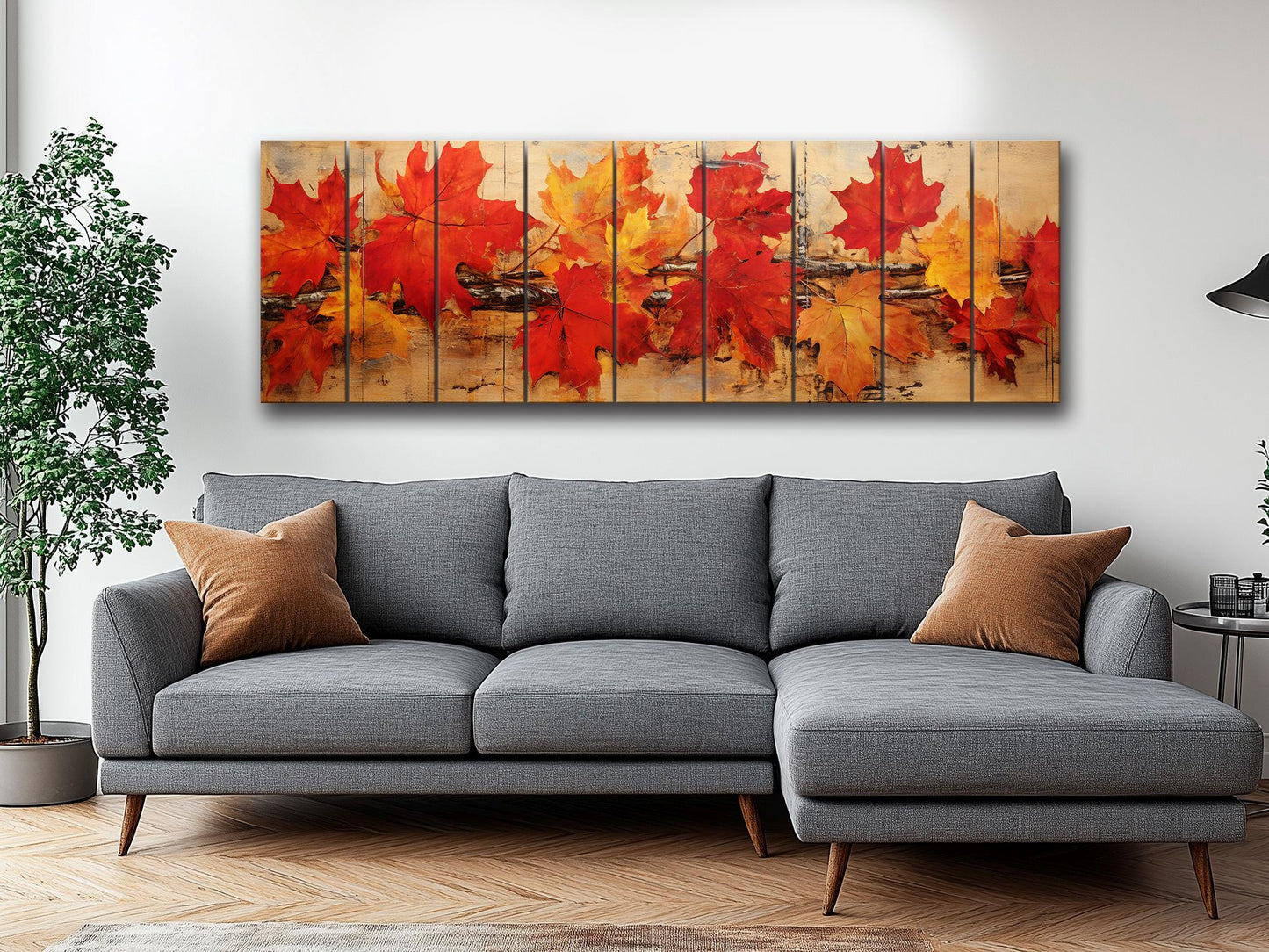 Wood Wall Art – Rustic Wooden Art Floral Panel with Autumn Tree Branch Print
