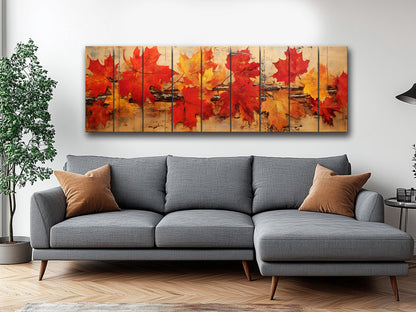 Wood Wall Art – Rustic Wooden Art Floral Panel with Autumn Tree Branch Print