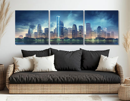 Houston Skyline Canvas - Large Cotton Canvas Print With Gallery Wrapped Frame