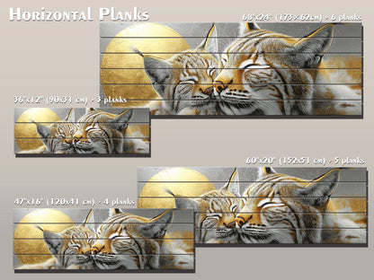 Tender Bobcats Print on Wood, Modern Romantic Wall Art