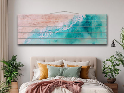 Nautical Wood Wall Art - Abstract Aerial View of a Beach and Rolling Waves Printed on Wood, Beach Wall Art, Soft Tones Beach Painting