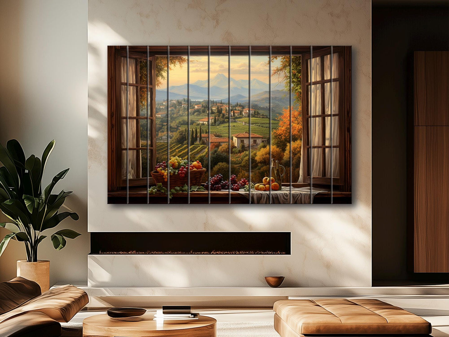 Rustic Wood Wall Art – Tuscany Open Window Print on Wood | Italian Decor