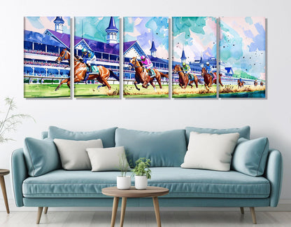 Horse Racing Wall Art – Abstract Horse Painting on Gallery Wrapped Canvas with Floating Frame