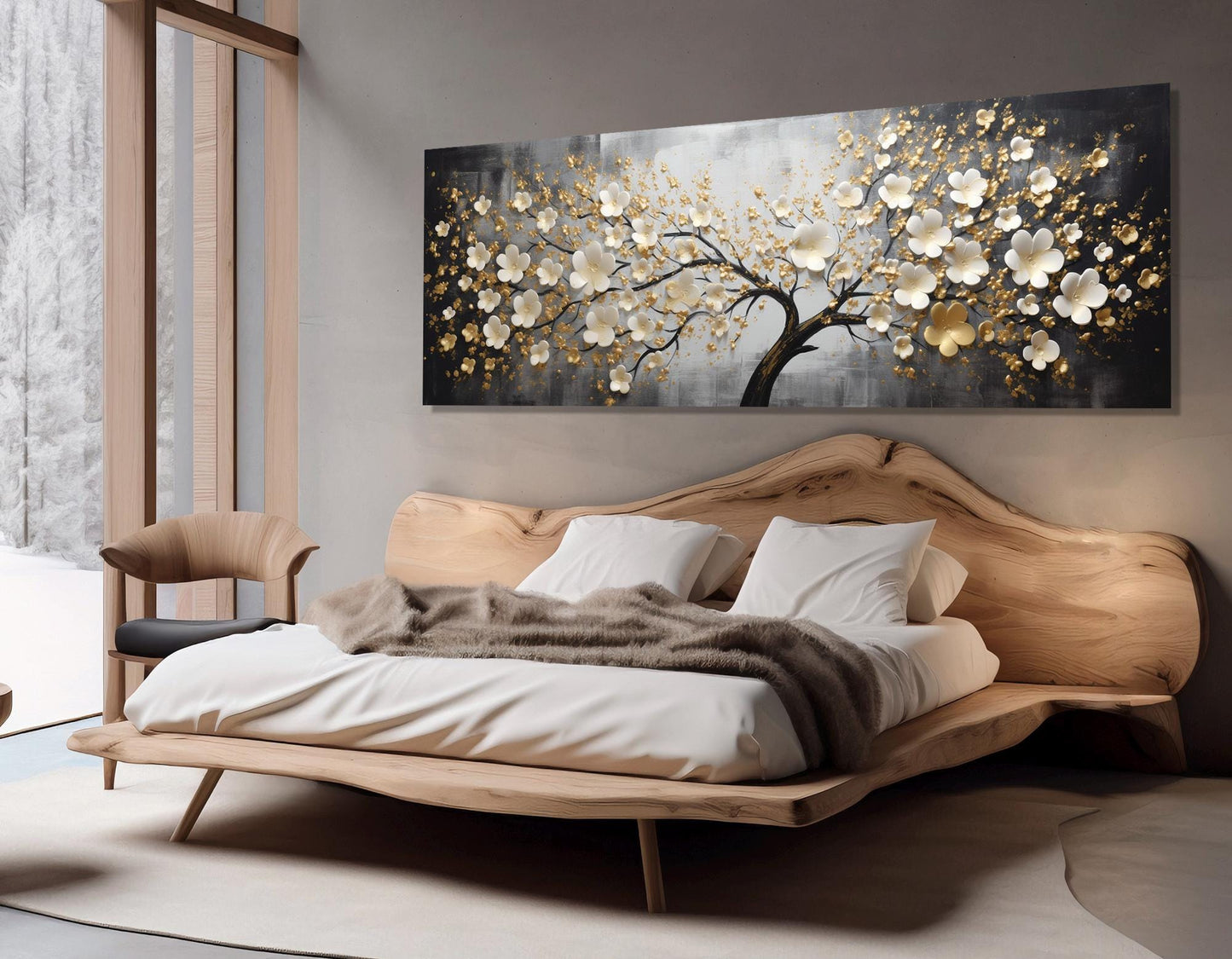 Gold Blossom Canvas Luxury Wall Art - Floral Bedroom Print | Ready to Hang