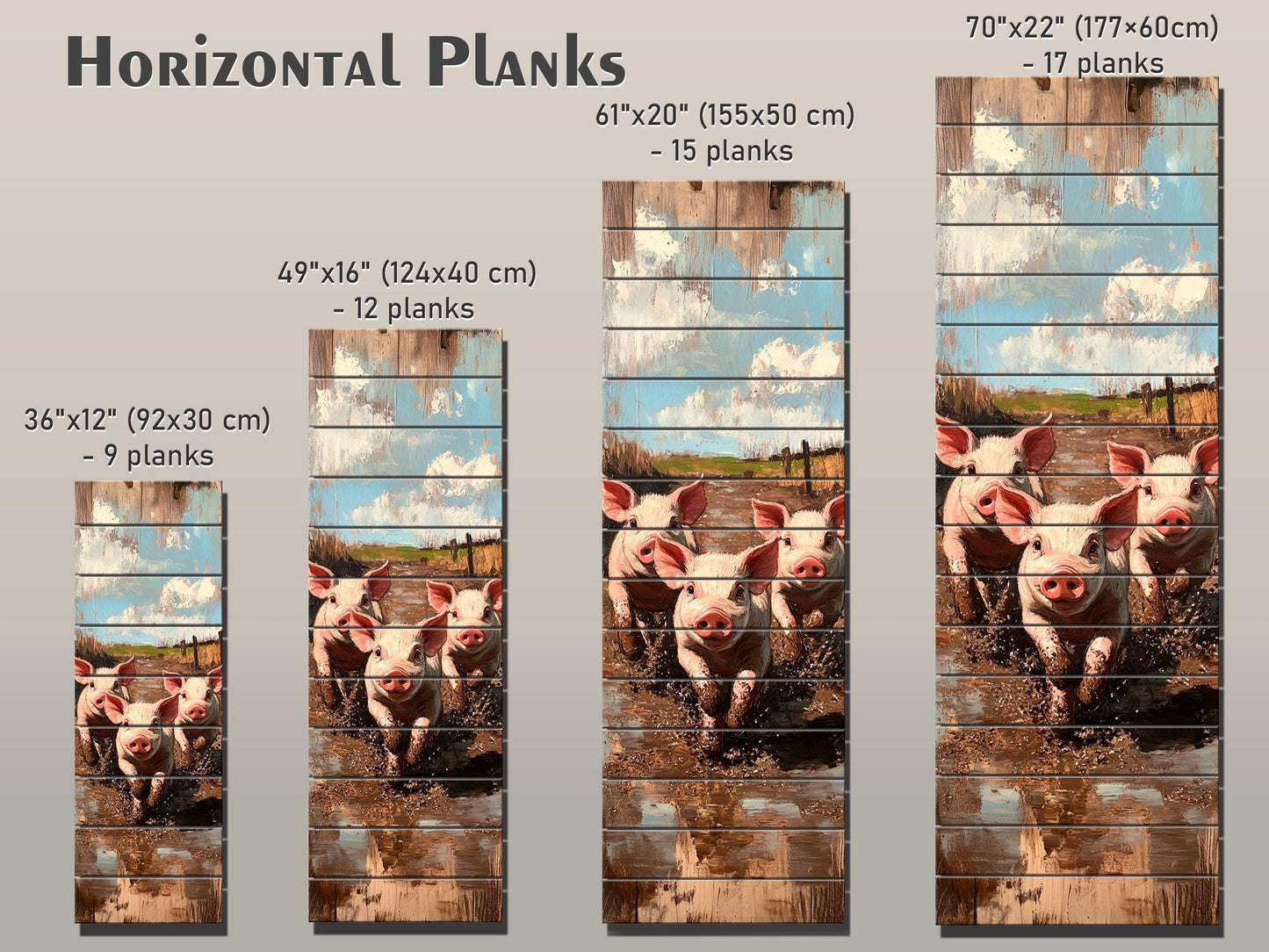 Wood Wall Art – Piglet Painting Print on Wood – Playful Farm Animal Wall Decor – Rustic Wood Print for Country Homes