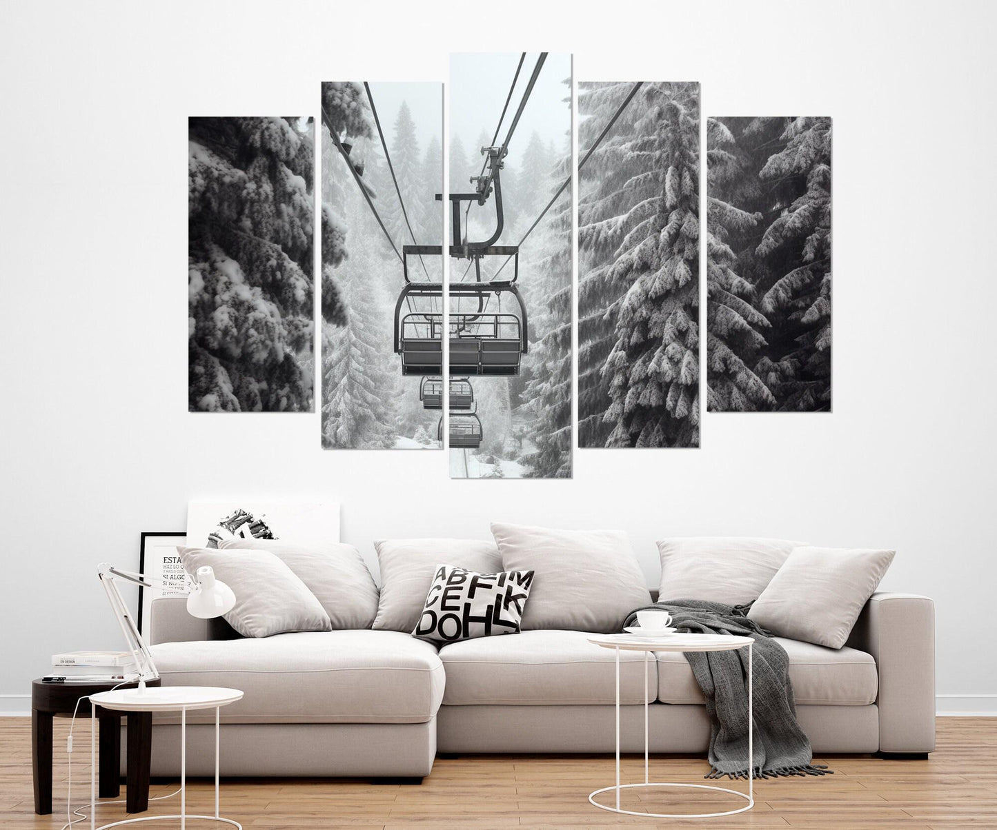 Ski Lift Canvas Print - Large Winter Wall Art | Framed Ski Lodge Decor