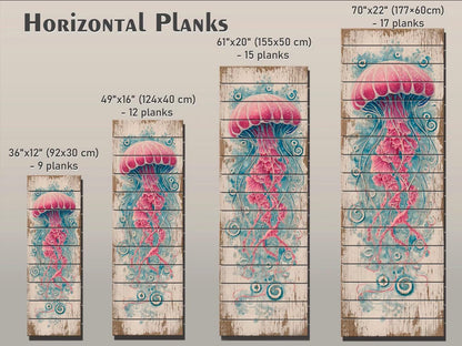 Jellyfish Wood Art – Nautical Wall Art Printed on Natural Wood with Soft Tones