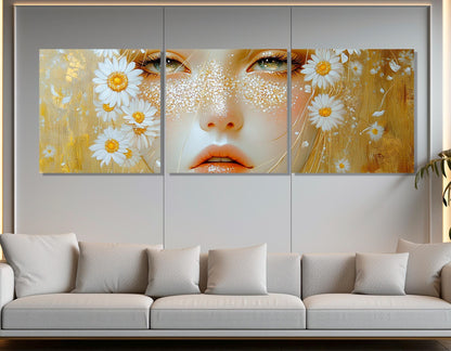 Abstract Woman Face Canvas - Flower Face Painting, Soft Tones Wall Art, Ready to Hang