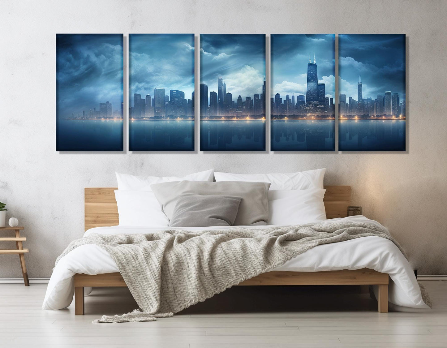 Chicago Skyline Canvas Print - Large Framed Ready to Hang Urban Wall Art