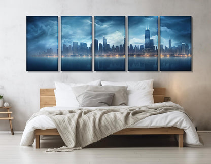 Chicago Skyline Canvas Print - Large Framed Ready to Hang Urban Wall Art