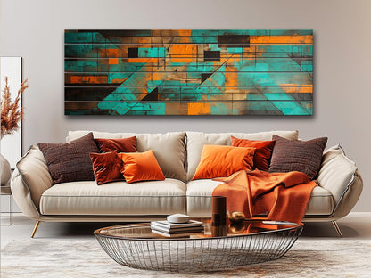 Abstract Geometric Print on Natural Wood, Contemporary Home Decor, Framed & Ready to Hang