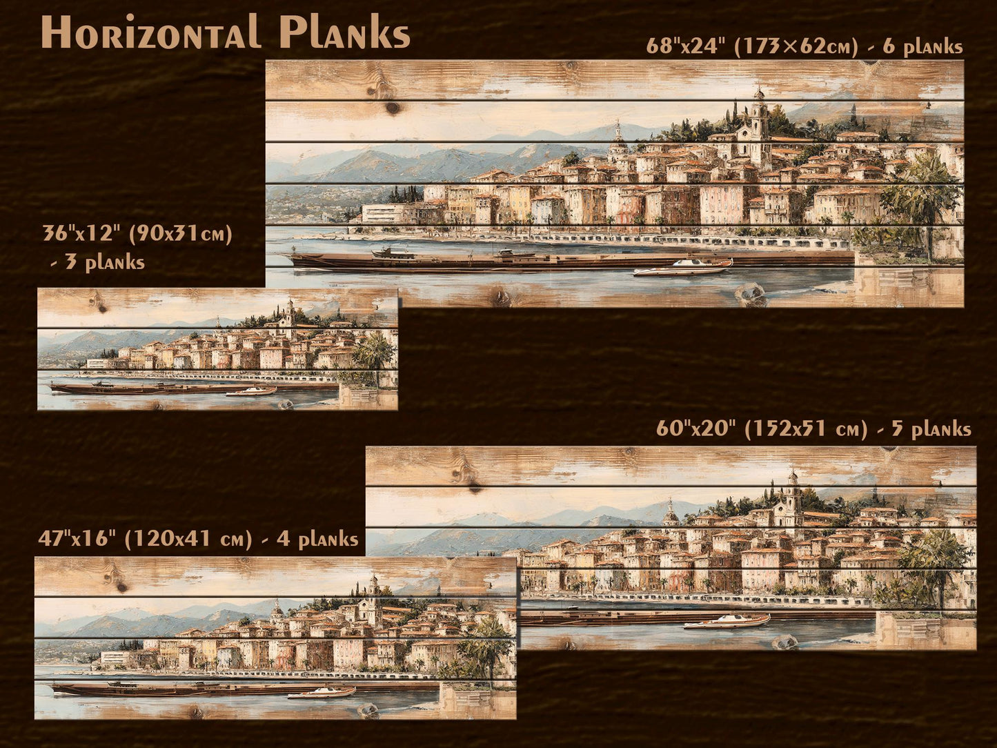 French Riviera Wood Print – Rustic Wall Art With Beige Pastel Painting On Distressed Wood