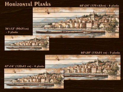 French Riviera Wood Print – Rustic Wall Art With Beige Pastel Painting On Distressed Wood