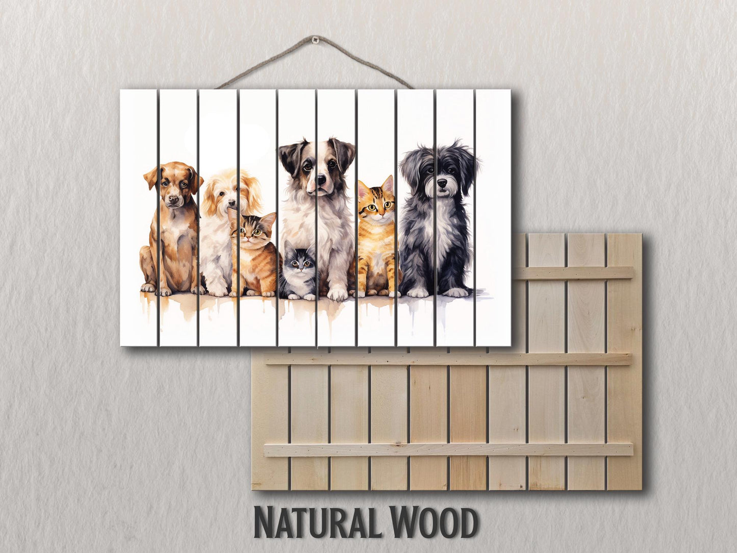 Dogs Cats Wall Art – Natural Wood Painting | Vet Clinic Art, Rustic Pet Print