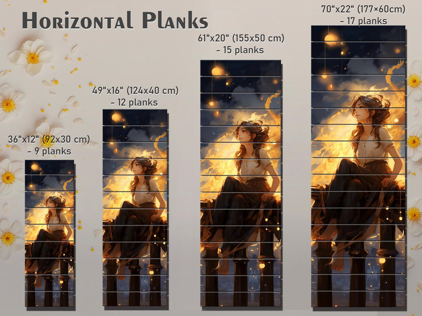 Dreamy Woman Painting | Natural Wood Print - Fantasy Wall Art with Warm Golden Tones