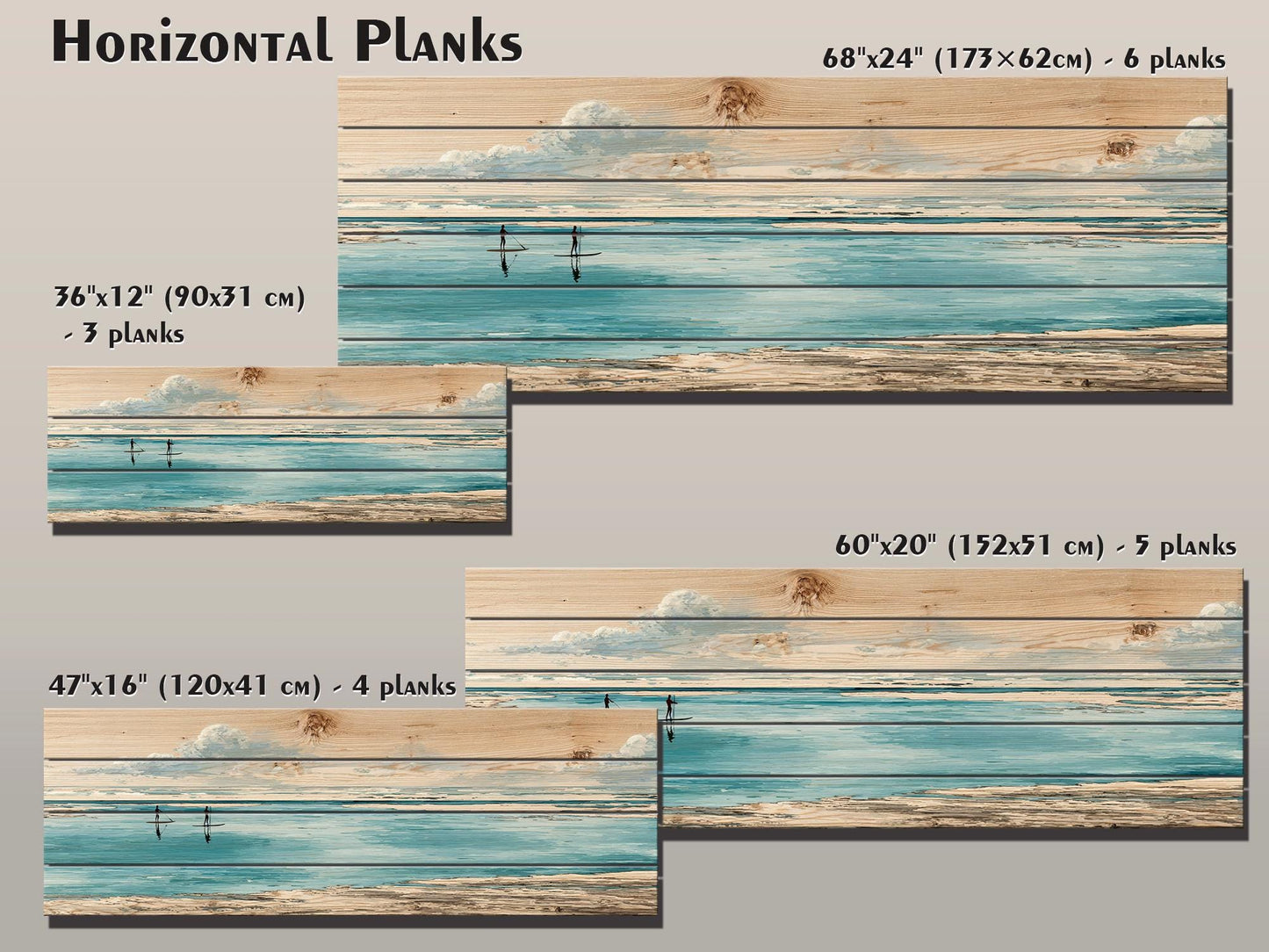 Paddle Boards Wall Art – Minimalist Coastal Wood Print for Beach House Decor