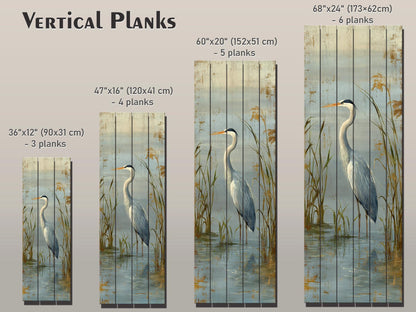 Wood Wall Art – Graceful Heron Print on Natural Wood Planks | Rustic Cabin Decor