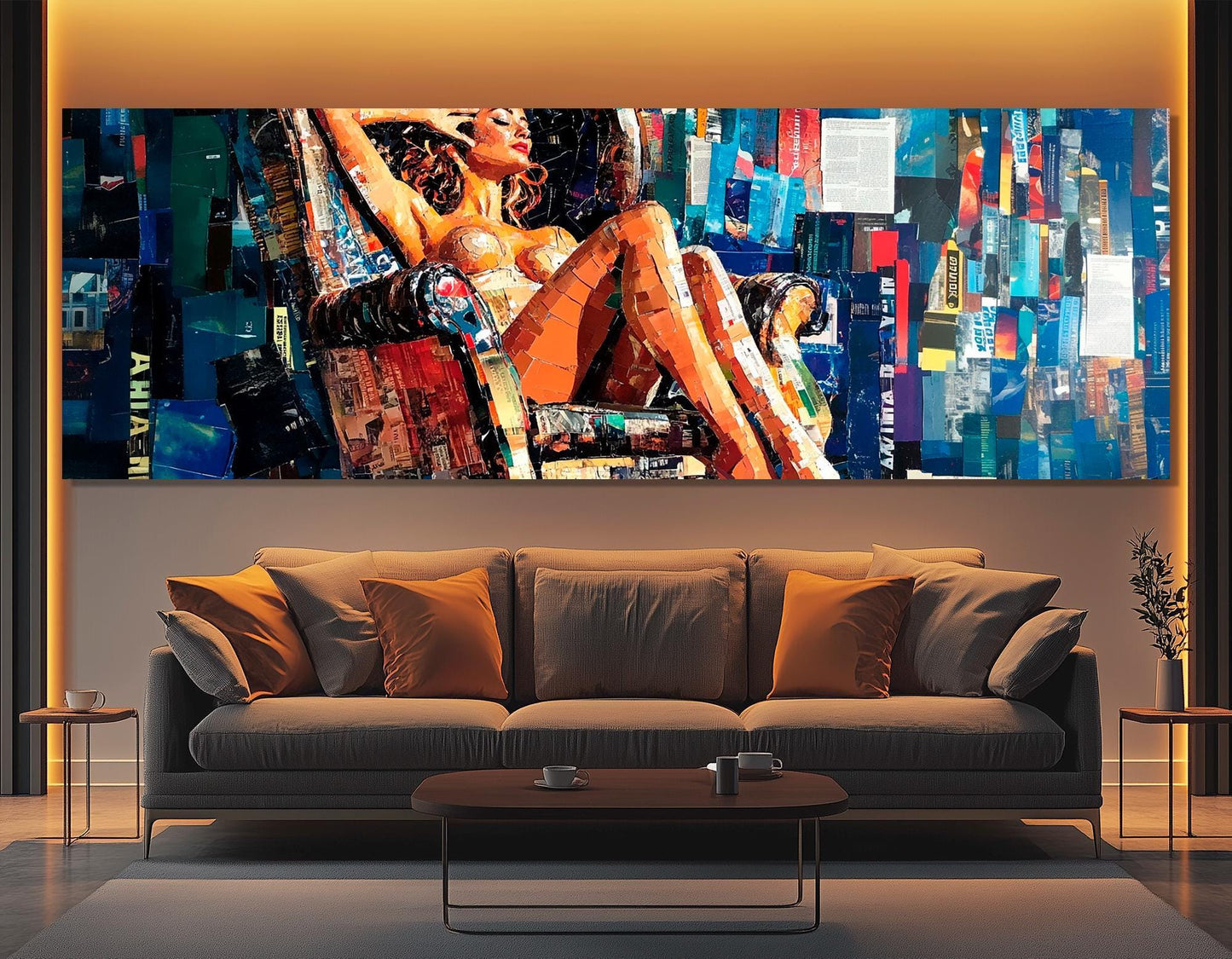 Erotic Wall Art – Lady in Armchair Collage Style Canvas Print | Framed & Ready to Hang