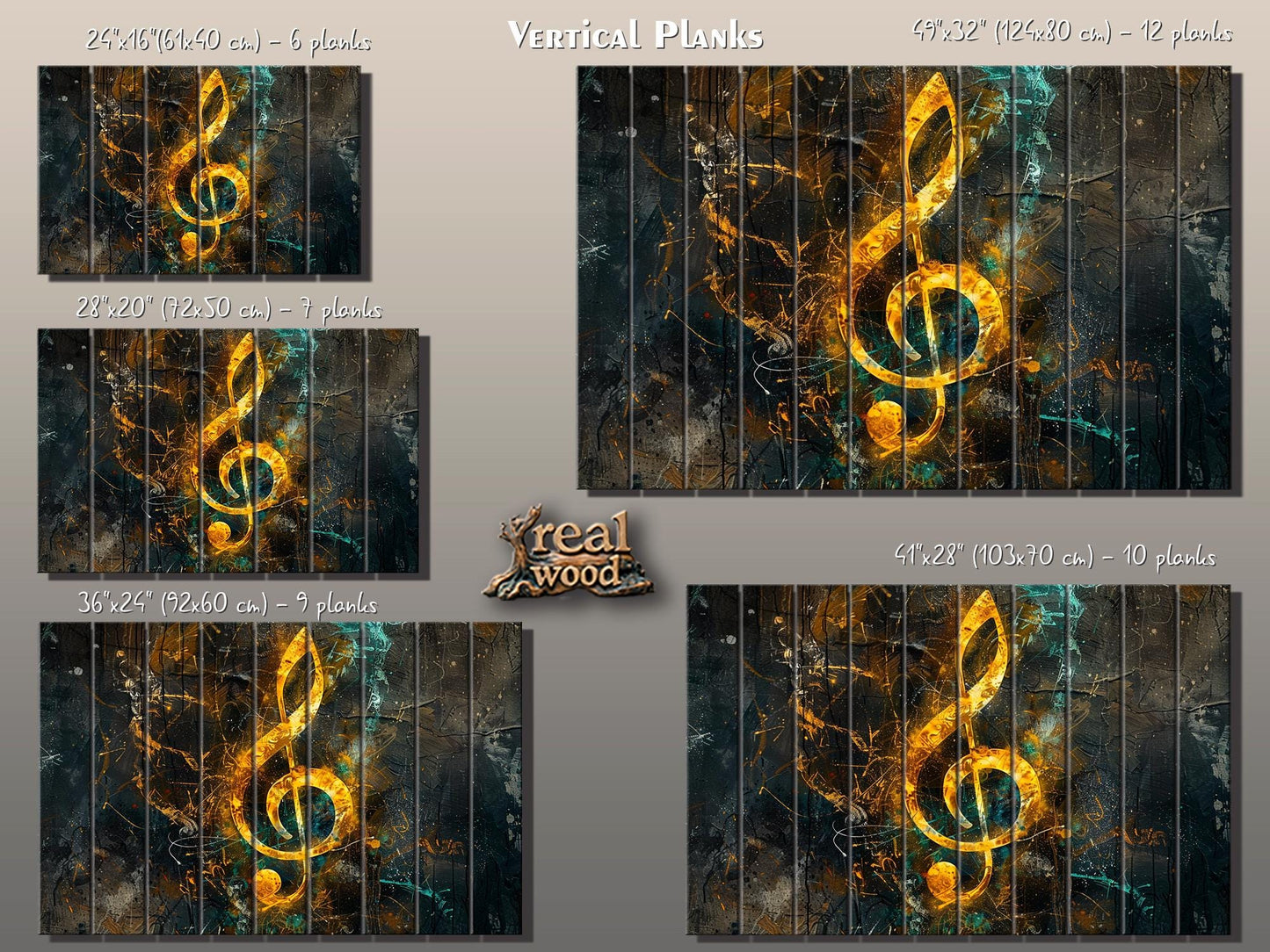 Treble Clef Wall Art - Rustic Wood Plank Painting with Organic Texture