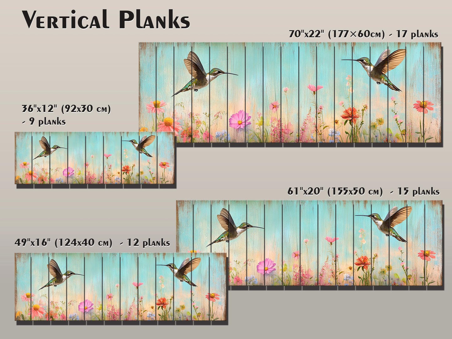 Rustic Wood Wall Art - Hummingbirds Around Wildflowers Print on Natural Wood, Birds Wall Art, Hummingbirds Print, Rustic Landscape Print